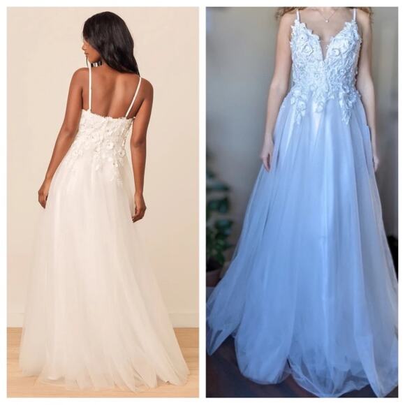 NWOT Lulus Breathtaking Romance White Embroidered Tulle Gown - Picture 8 of 11